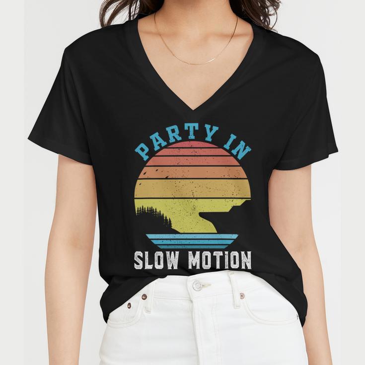 Party In Slow Motion Vintage Funny Boating Boating Gifts Women V-Neck T-Shirt