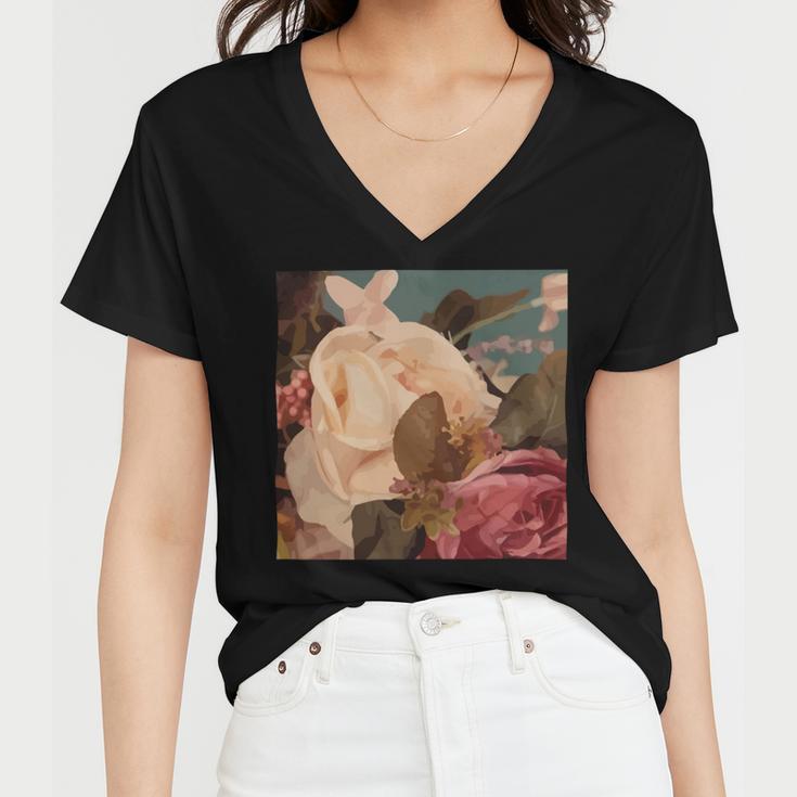 Pastel Roses Scandinavian Art Modern Art Minimalistic Blush Pink Women V-Neck T-Shirt