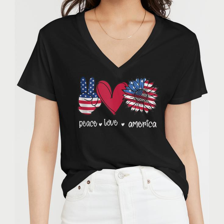 Peace Love America 4Th July Patriotic Sunflower Heart Sign V2 Women V-Neck T-Shirt