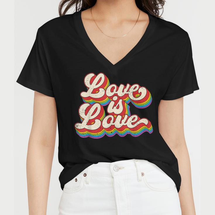 Rainbow Vintage Love Is Love Lgbt Gay Lesbian Pride Women V-Neck T-Shirt
