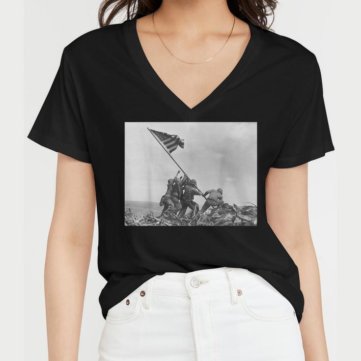 Raising The Flag On Iwo Jima Ww2 World War Ii Patriotic Women V-Neck T-Shirt