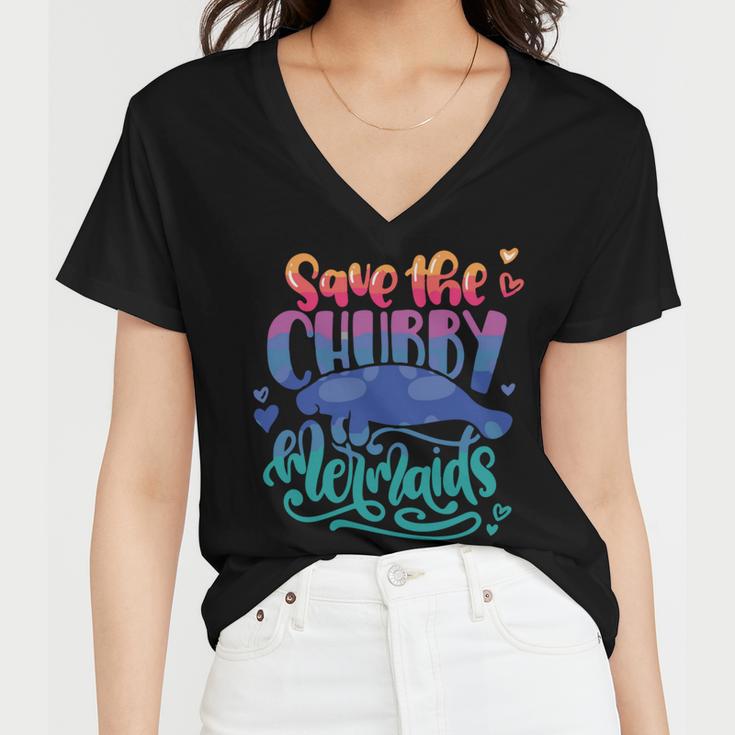 Save The Chubby Mermaids Funny Mermaid Women V-Neck T-Shirt