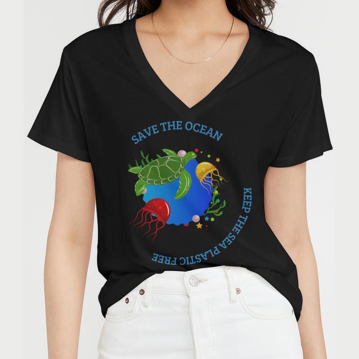 Save The Ocean Keep The Sea Plastic Free Women V-Neck T-Shirt