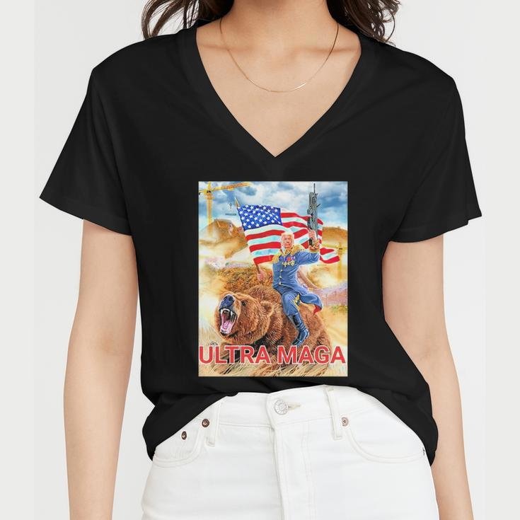 Trump Ultra Maga The Great Maga King Trump Riding Bear Women V-Neck T-Shirt