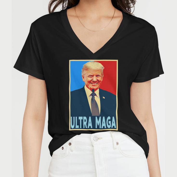 Ultra Maga President Donald Trump Gift Women V-Neck T-Shirt