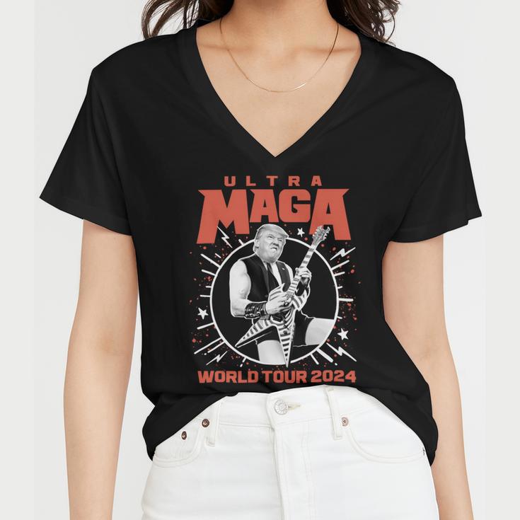 Ultra Maga Trump 2024 Tshirt Heavy Metal World Tour Women V-Neck T-Shirt