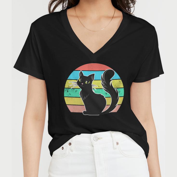 Vintage Black Cat Lover 307 Shirt Women V-Neck T-Shirt