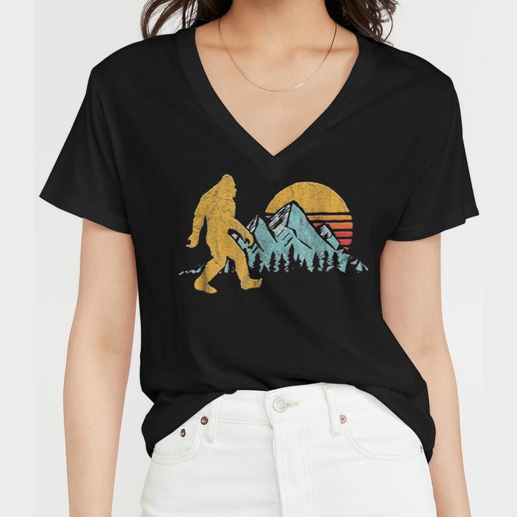 Vintage Retro Bigfoot Believe Silhouette Mountain Sun 234 Shirt Women V-Neck T-Shirt