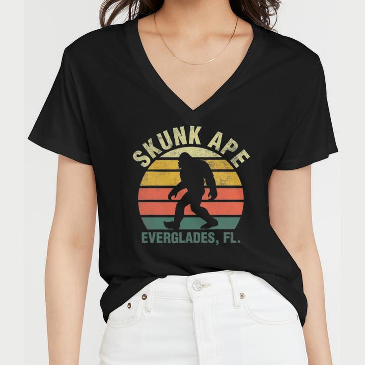 Vintage Retro Skunk Ape Florida Everglades Swamp Bigfoot Women V-Neck T-Shirt
