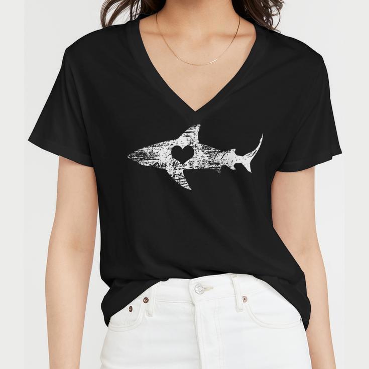 Vintage Shark Silhouette Hammerhead Shark Tiger Shark Heart 158 Trending Shirt Women V-Neck T-Shirt