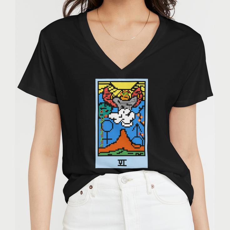 Wait Is This Pixel Art Tarot Yellow - Major Arcana The Lovers Design For Stickers And Women V-Neck T-Shirt