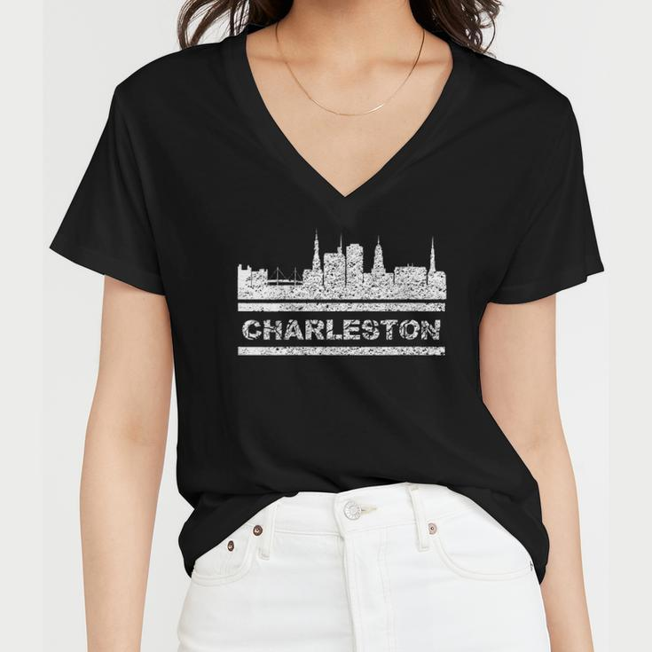 Womens I Love Charleston Sc Vacation Arthur Ravenel Bridge Skyline Women V-Neck T-Shirt