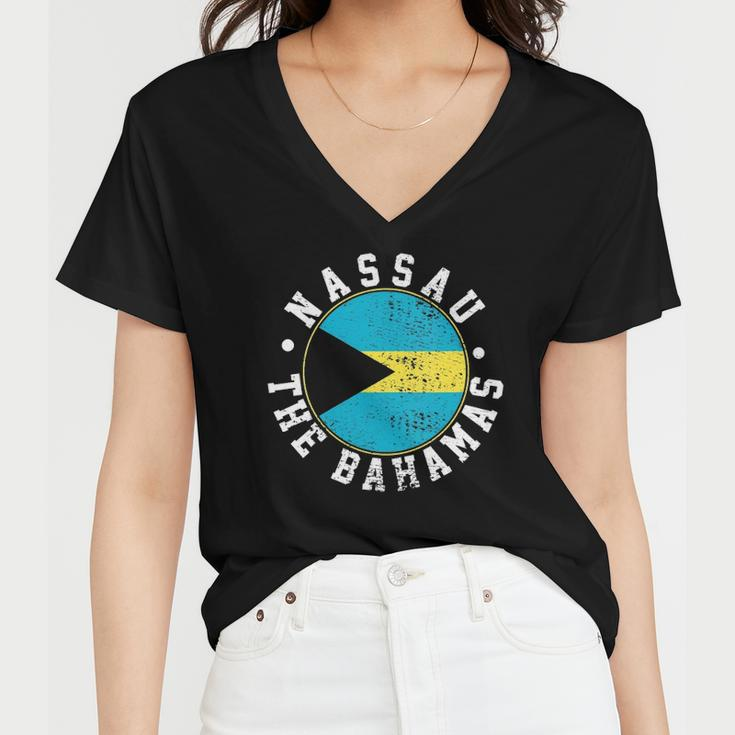 Womens Nassau The Bahamas Flag Lovers Gift Women V-Neck T-Shirt