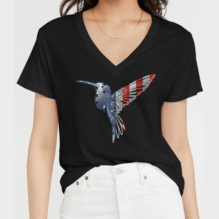 Womens Usa American Flag Dot Art Cute Bird Hummingbird 4Th Of July V2 Women V-Neck T-Shirt