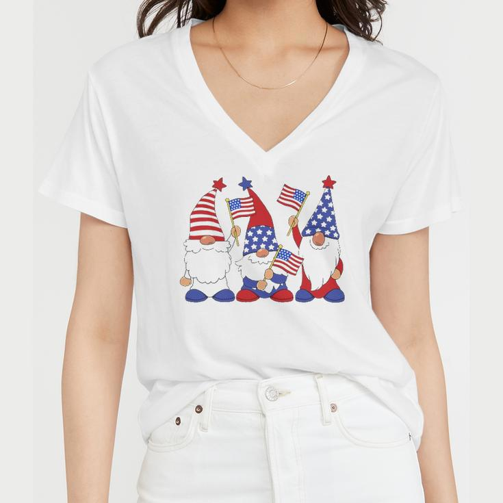4Th Of July 2022 Patriotic Gnomes Funny American Usa Women V-Neck T-Shirt
