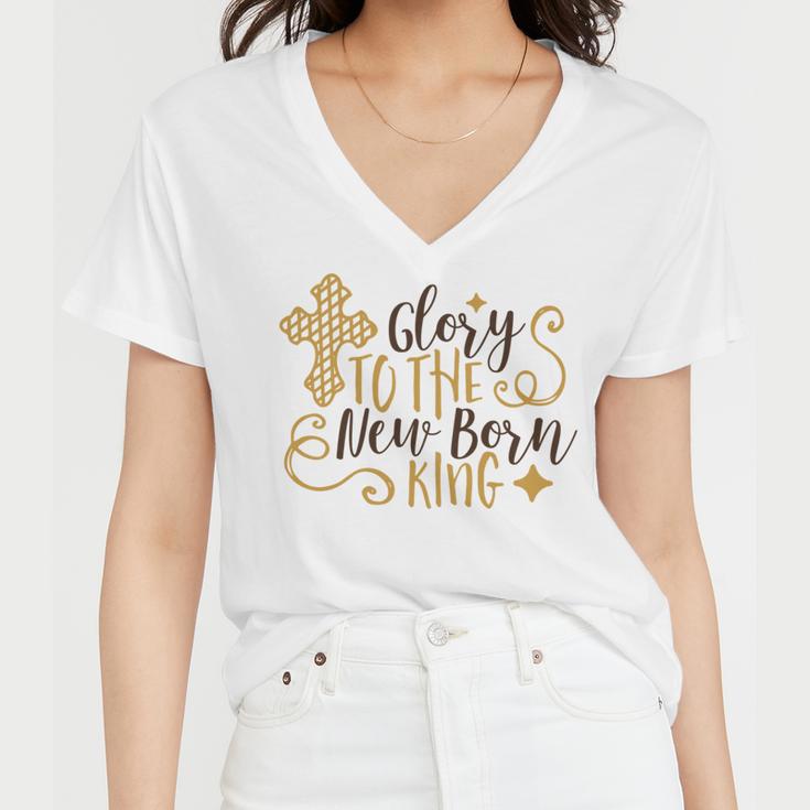 Baby Shower Text Design Glory To The New Born Women V-Neck T-Shirt