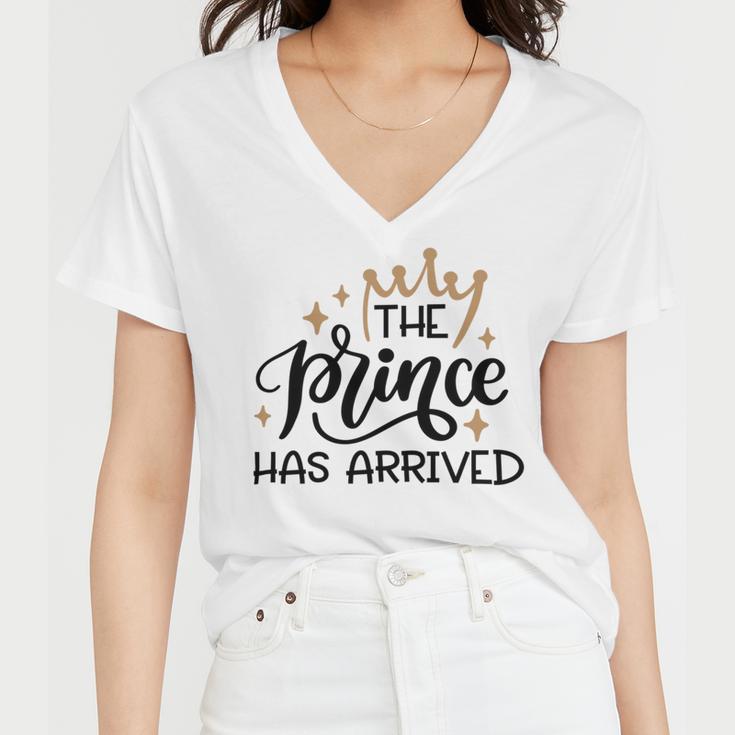 Baby Shower Text Design The Prince Has Arrived Women V-Neck T-Shirt