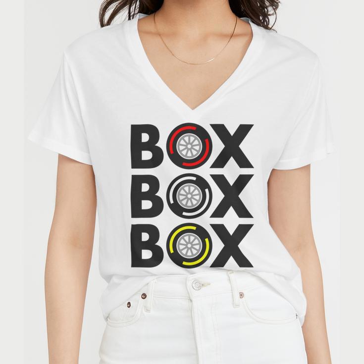 Box Box Box F1 Tyre Compound Design V2 Women V-Neck T-Shirt