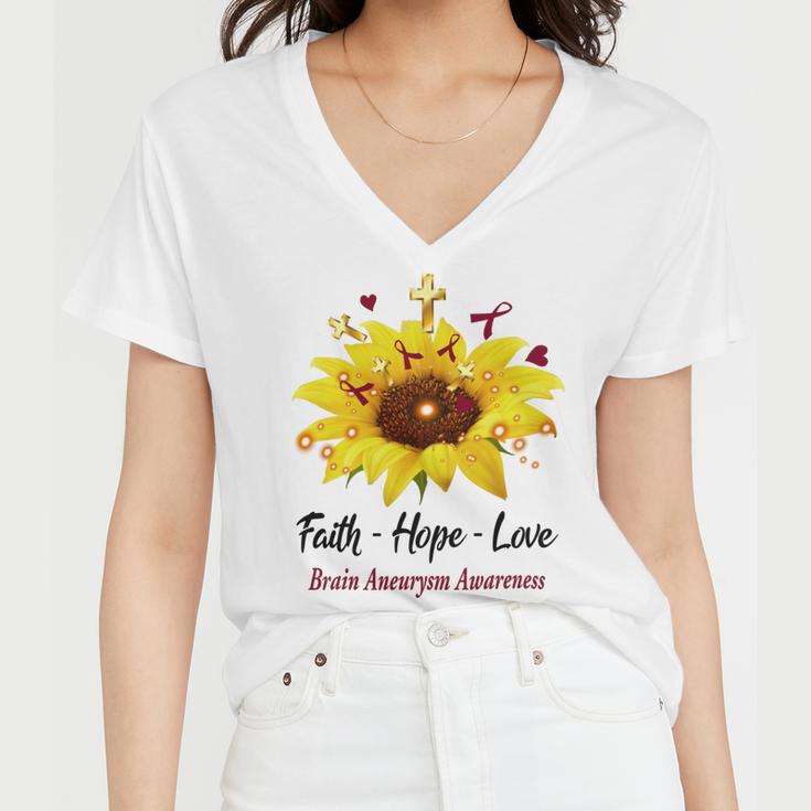 Brain Aneurysm Awareness Faith Hope Love Women V-Neck T-Shirt