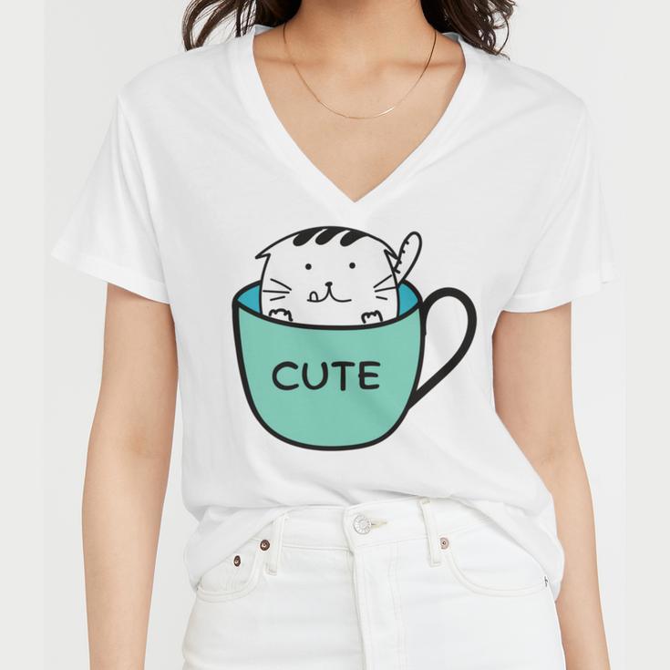 Cute Cat In Mug Women V-Neck T-Shirt