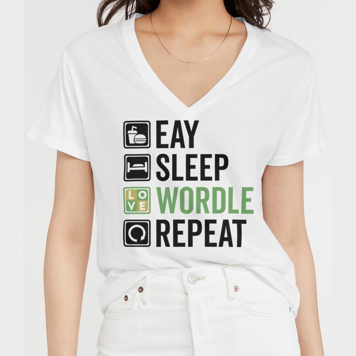 Eat Eat Sleep Wordle Repeat Wordle Lover Wordle Addict Women V-Neck T-Shirt