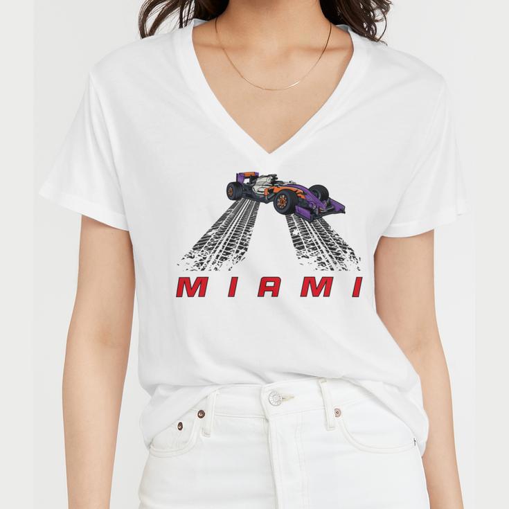 F 1 Miami Gp Aqua Women V-Neck T-Shirt