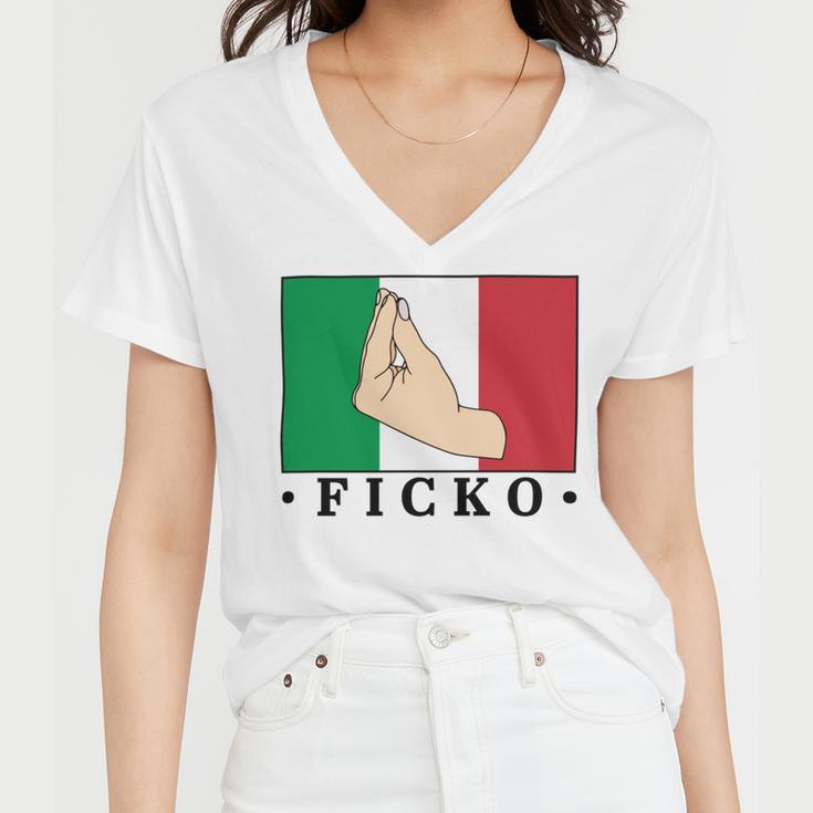 Ficko Italian Hand Sign Women V-Neck T-Shirt