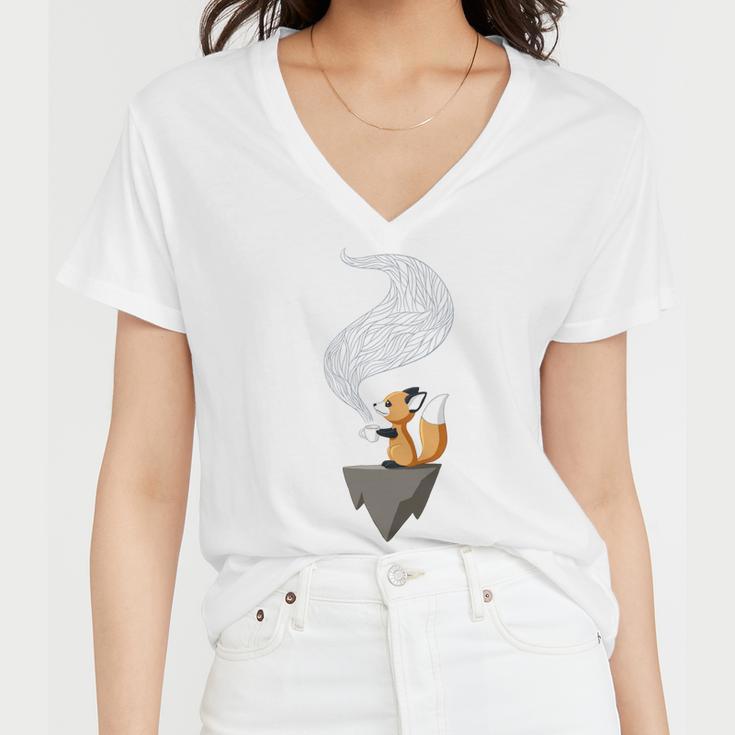 Fox Tea Women V-Neck T-Shirt