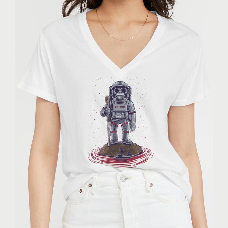 Funny Astronaut Monkey V3 Women V-Neck T-Shirt