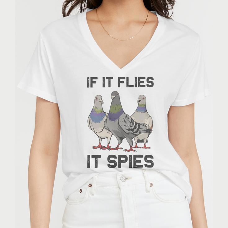 Funny Birds Pun Pigeon If It Flies It Spies Birds Are Liars Women V-Neck T-Shirt