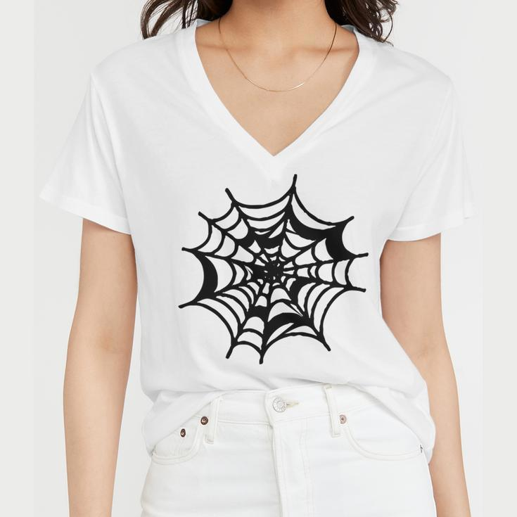 Halloween Spider Web Pattern Women V-Neck T-Shirt