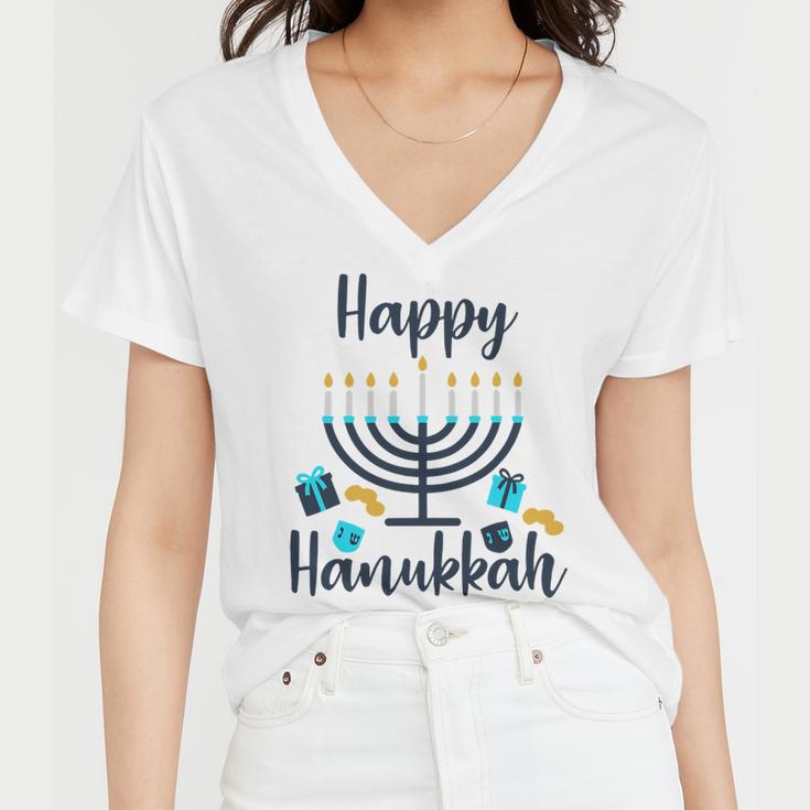 Happy Hanukkah Chanukah Pajama 893 Shirt Women V-Neck T-Shirt