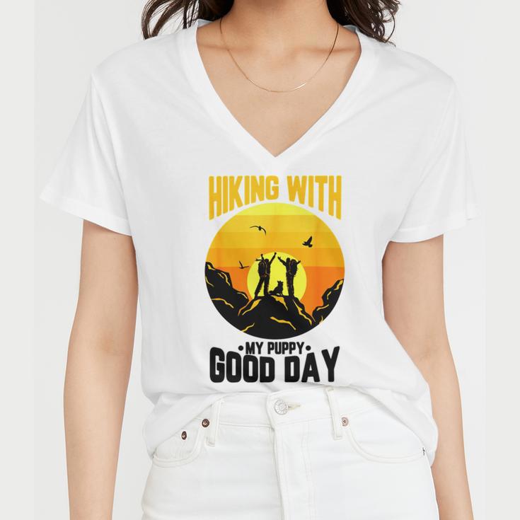 Hiking With My Puppy Good Day Women V-Neck T-Shirt