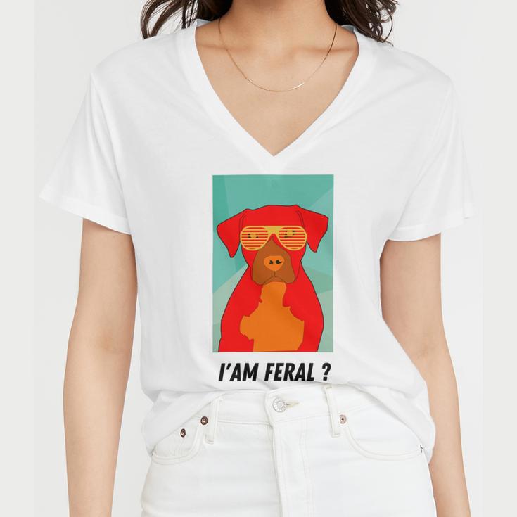 I Am Feral Coll Red Dog Women V-Neck T-Shirt