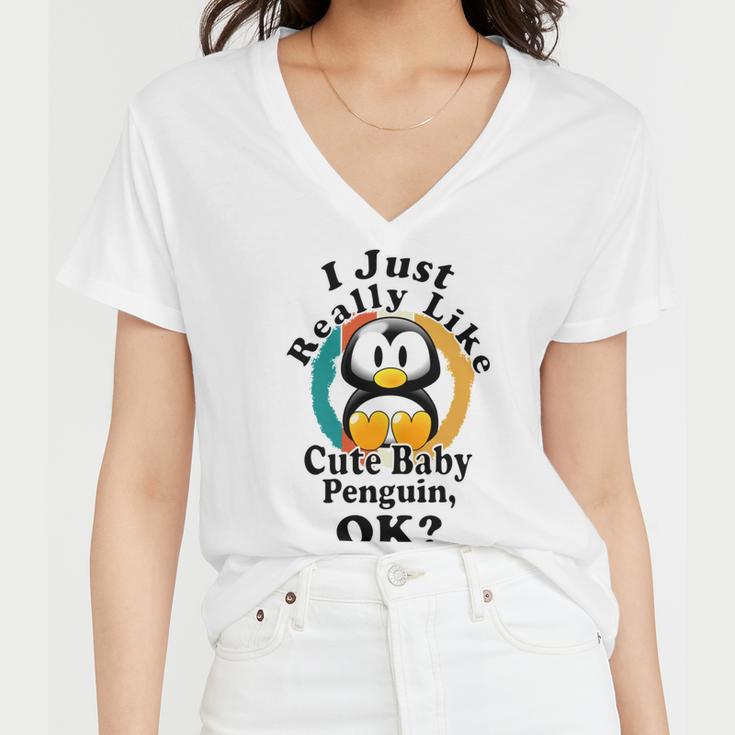 I Really Like Cute Baby Penguin Ok Women V-Neck T-Shirt