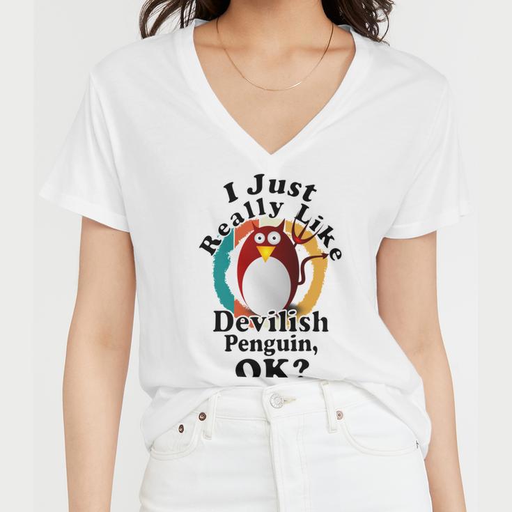 I Really Like Devilish Penguin Ok Women V-Neck T-Shirt