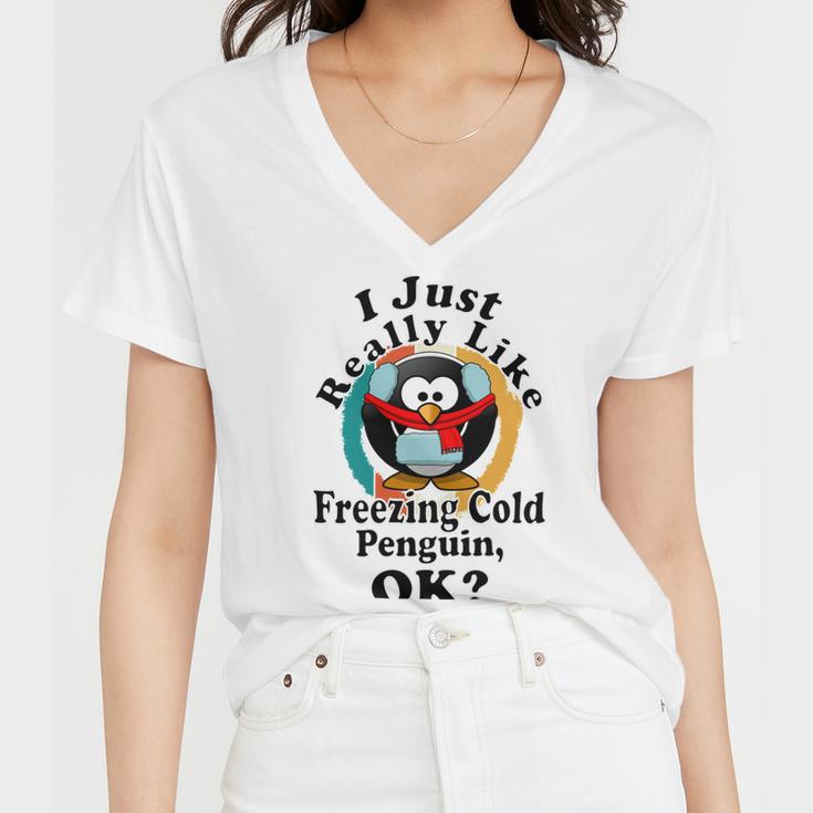 I Really Like Freezing Cold Penguin Ok Women V-Neck T-Shirt