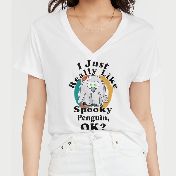 I Really Like Spooky Penguin Ok Women V-Neck T-Shirt