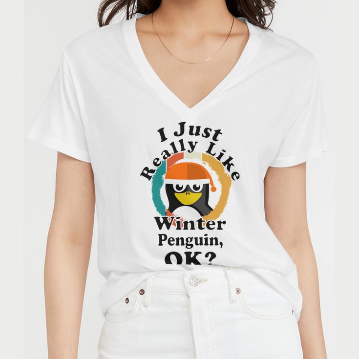 I Really Like Winter Penguin Ok Women V-Neck T-Shirt