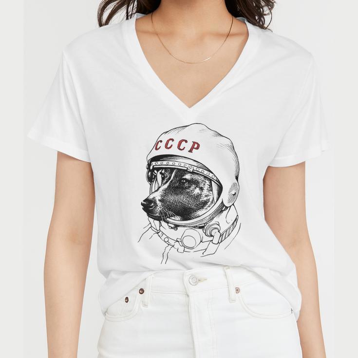 Laika Space Traveler Women V-Neck T-Shirt