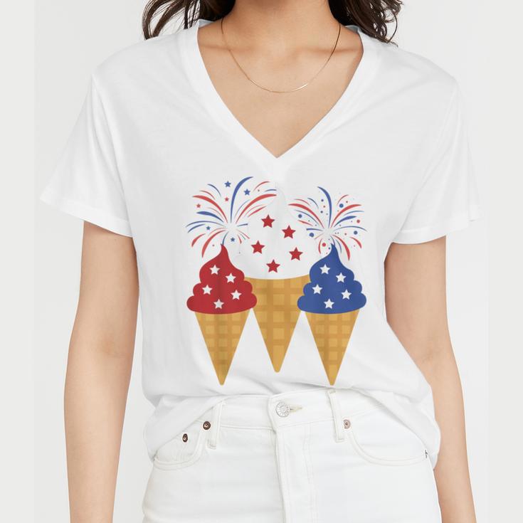 Memorial Day 4Th Of July Holiday Patriotic Ice Cream Women V-Neck T-Shirt