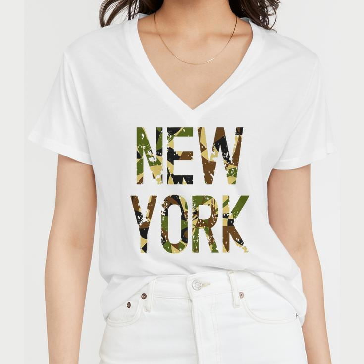New York Camo Distressed Gift Women V-Neck T-Shirt