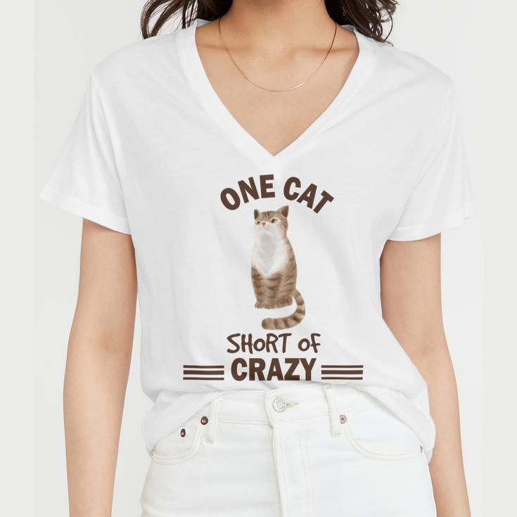 One Cat Short Of Crazy Women V-Neck T-Shirt