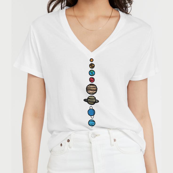 Planets Colour Women V-Neck T-Shirt