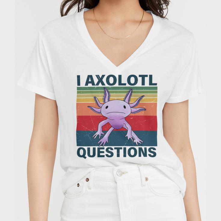 Retro I Axolotl Questions Funny Cute Axolotl Women V-Neck T-Shirt