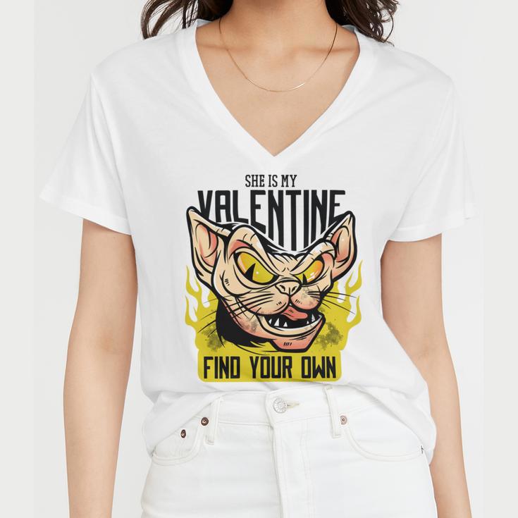 She Is My Valentine Cat Women V-Neck T-Shirt