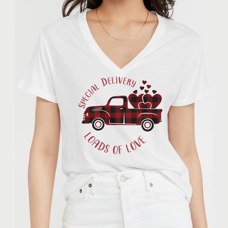 Special Delivery Valentines Car Red Plaid Women V-Neck T-Shirt