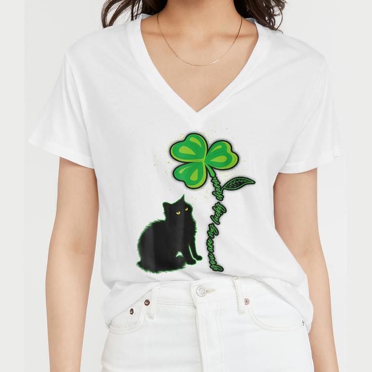 St Patricks Day Black Cat My Lucky Charm Women V-Neck T-Shirt