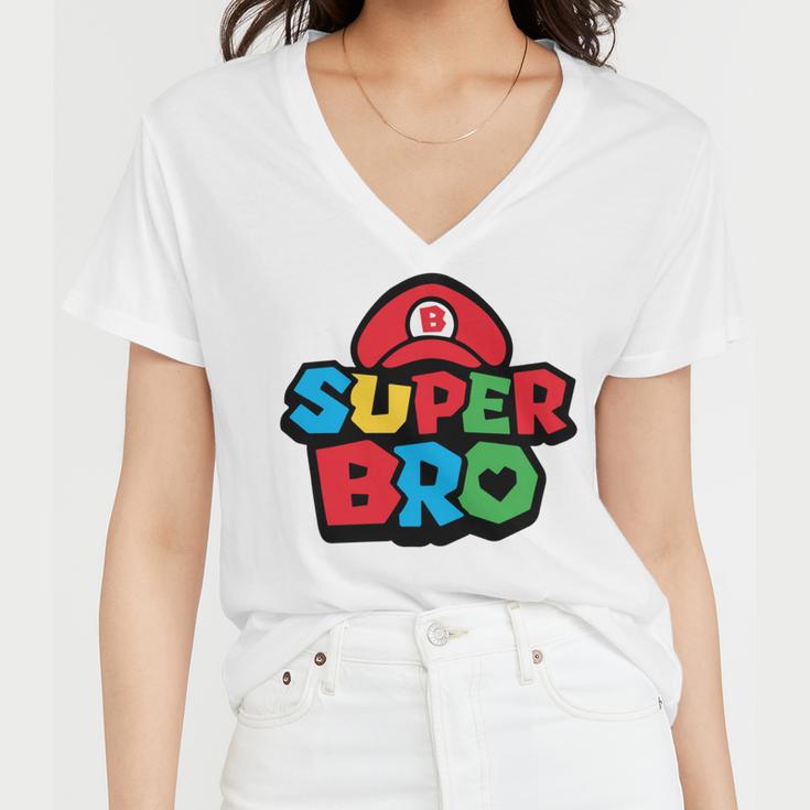 Super Bro Funny Brother Video Gaming Lover Gift Birthday Holiday By Mesa Cute Women V-Neck T-Shirt