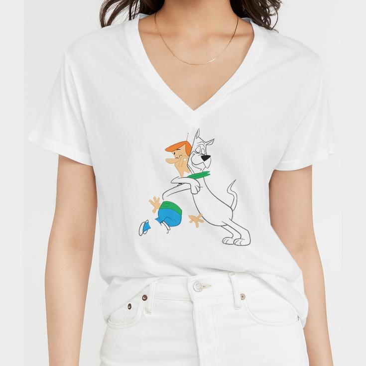 The Jetsons Astro Hugging George Women V-Neck T-Shirt